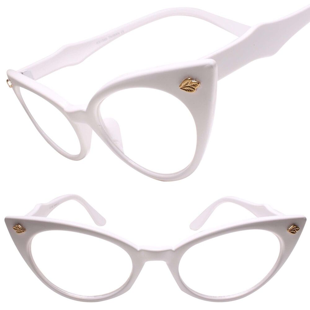 Classy Exotic 70s 80s Style White Frame Cat Eye Eye Glasses